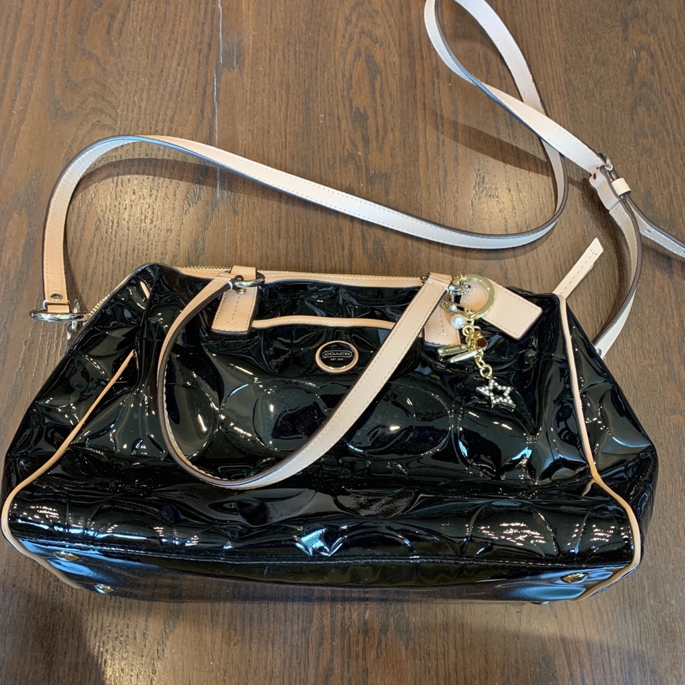 black patent leather coach purse